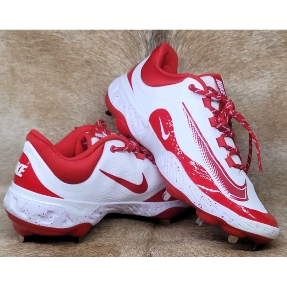 Nike Alpha Huarache Elite 4 Low Metal Baseball Cleats Red White FD2745-109 Sz 10